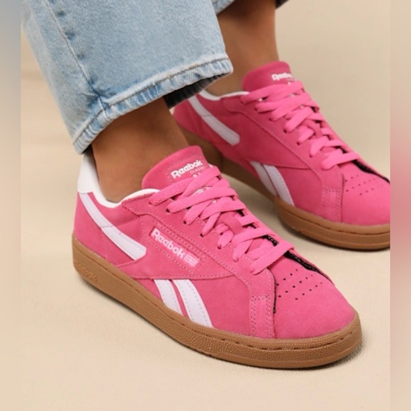 Reebok Shoes - Reebok Club C Grounds UK Pink Suede Barbiecore Gum Sole Court Shoe Sneaker 7.5